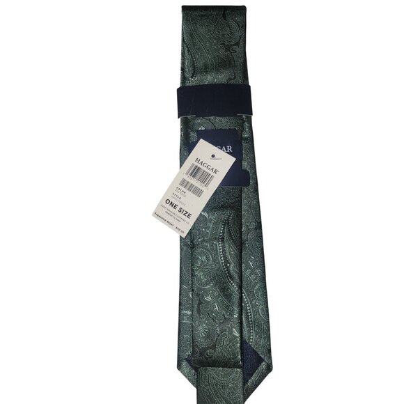 Haggar Mens Paisley Sage Green Tie One Size 100% Polyester New With Tags Stylish - Picture 2 of 5
